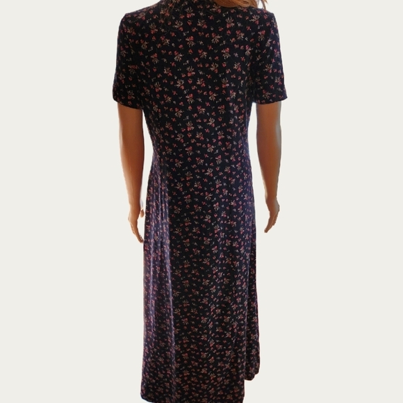 Laura Ashley 100% Cotton Dark Blue Ditsy Floral Midi Dress, Sz M EUC - Picture 5 of 8